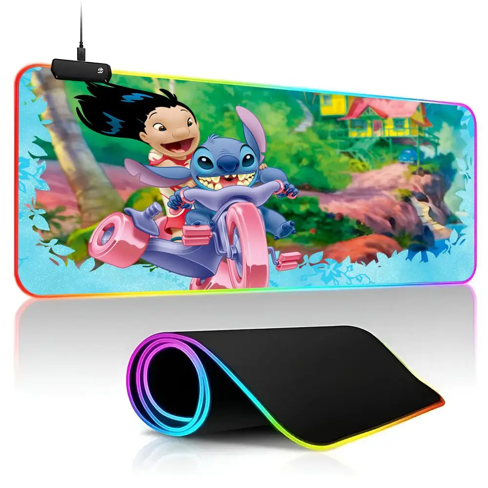 Lilo Stitch Mouse Pad Gamer RGB Deskmat Keyboard Mat Gaming Laptops LED Mousepad Desk Protector Anime Mause Mats