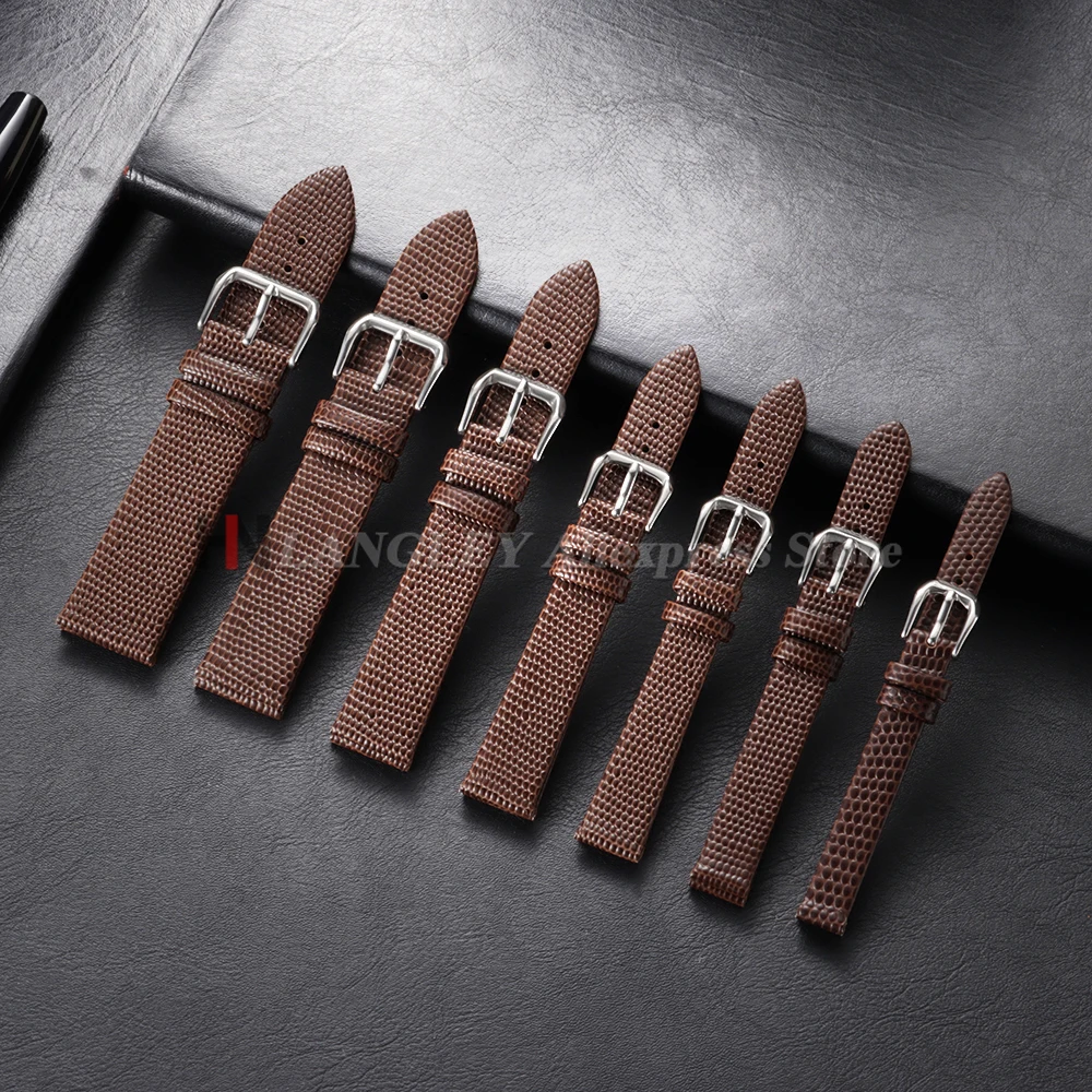 10mm 12mm 14mm 16mm 18mm 20mm 22mm Lizard Leather Strap Black Brown Watch Band Ultra Thin and Soft for Men Women Universal Belts