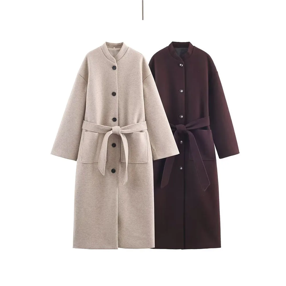 

Осенне-зимняя новая женская одежда, темпераментное пальто с воротником-стойкой, прямая трубка, облегающее пальто с длинным поясом, куртка