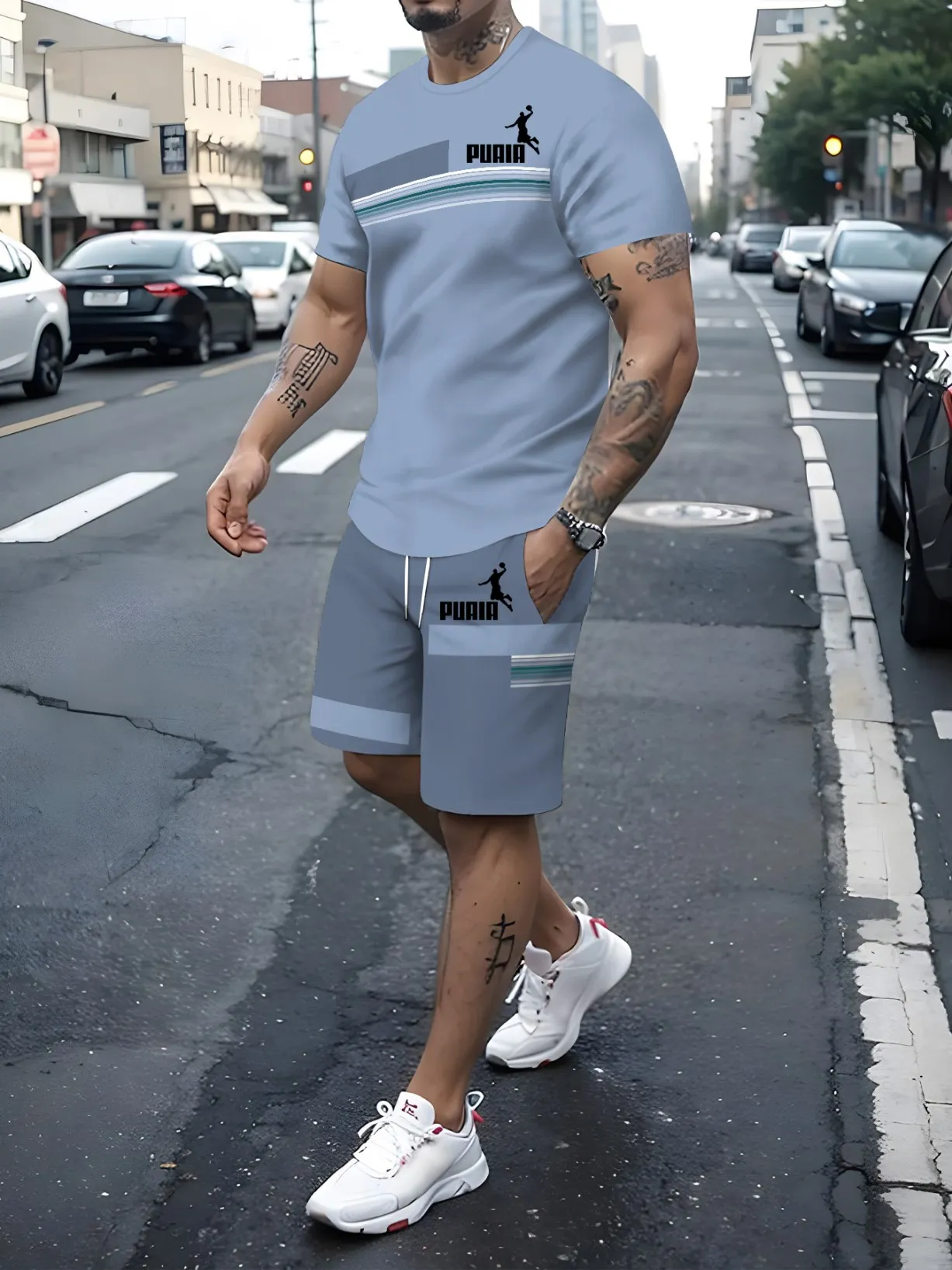Conjunto de camiseta deportiva informal para hombre, y pantalones cortos en 3D top estampado, ropa cómoda y transpirable, moda de verano