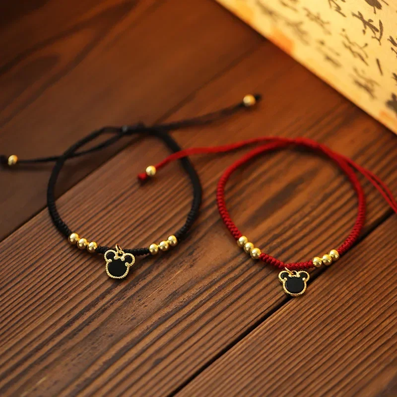 

2PCS Disney Mickey Braided Bracelets for Women Girls Anime Jewelry Accessor Adjustment Minnie Woven Bracelet Kids Birthday Gifts