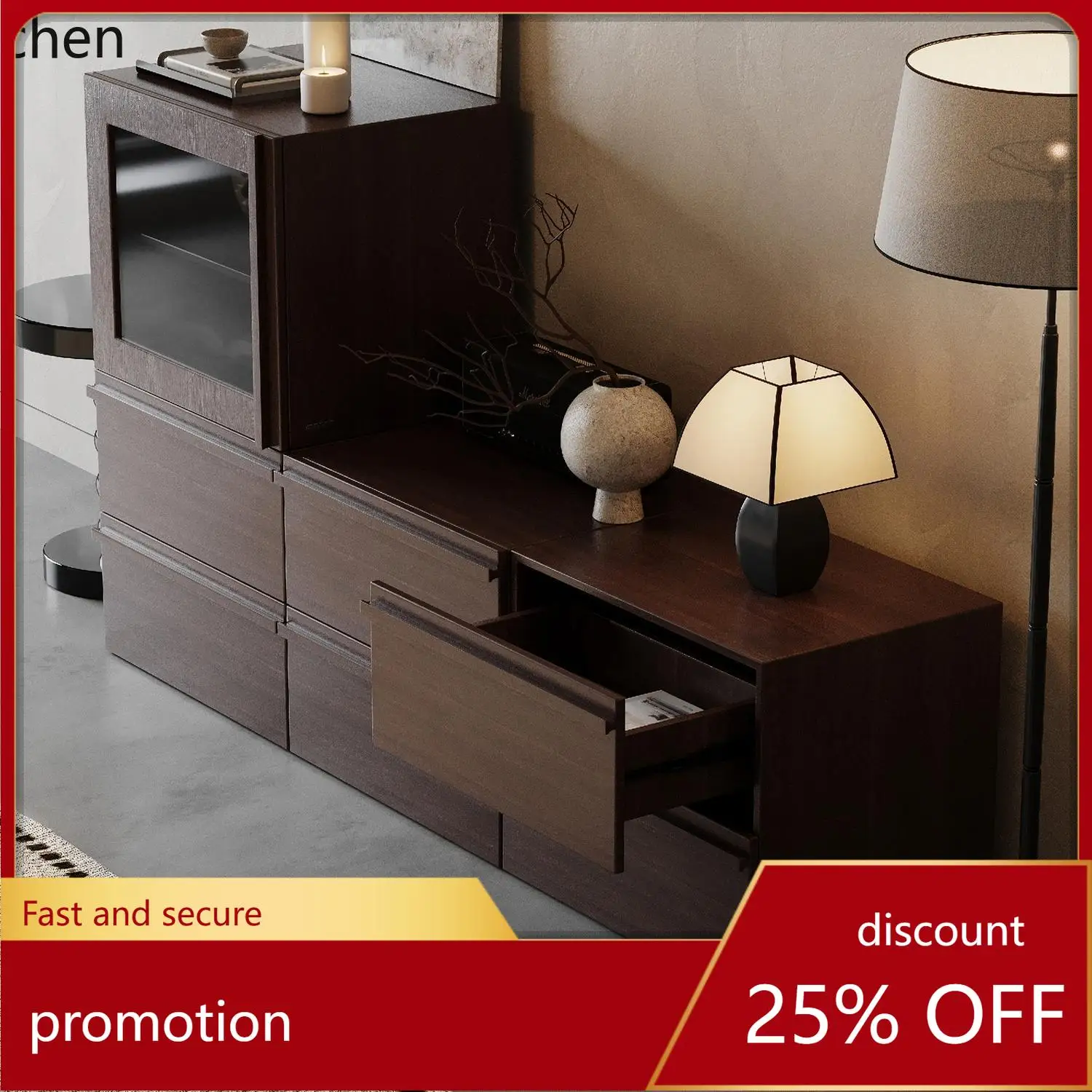 

HXL module combination cabinet walnut color solid wood bedside table dining side cabinet medieval