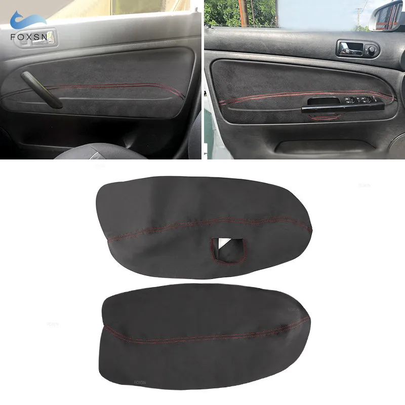 

For VW Passat B5 1998 1999 2000 2001 2002 2003 - 2005 4pcs Interior Door Armrest Panel Cover Trim Suede Leather Red Stitching