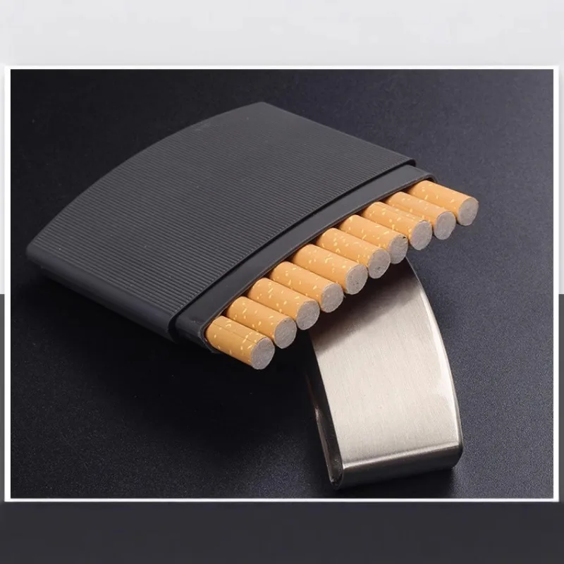 جديد 1 قطعة علبة سجائر رجال الأعمال وعاء من الستانليس ستيل الأسود رقيقة حامل علبة السجائر 10 السجائر سطح جلد