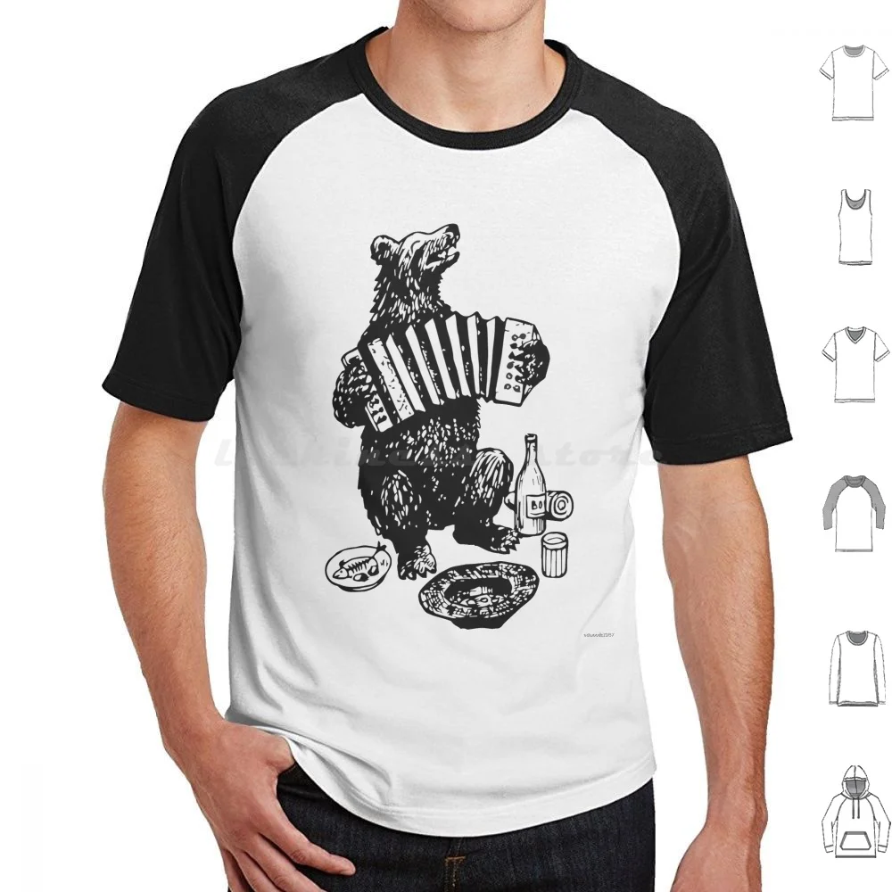 Misha The Accordion Player T Shirt Big Size 100% Cotton Bear Russian Tattoo Tattoo Russian Drunk Accordion Vodka Tats Tattooed