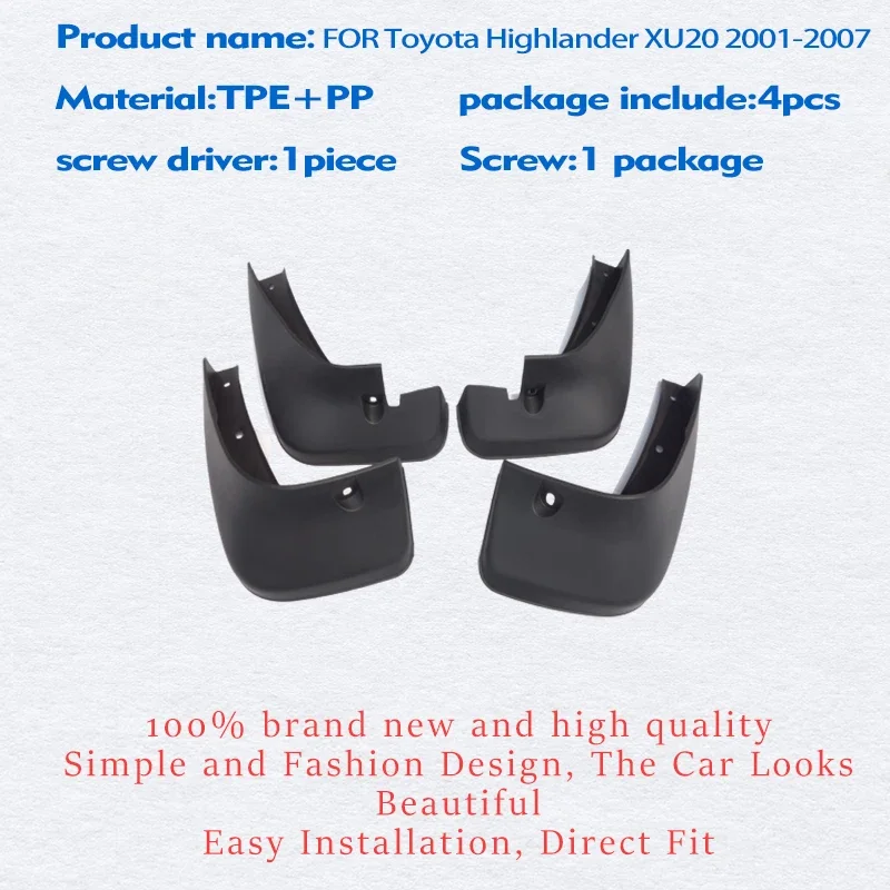 2001 2002 2003 -2007 FOR Toyota Highlander XU20 Mudguard Fender Mud Flap Guards Splash Mudflaps Car Accessories Front Rear 4pcs