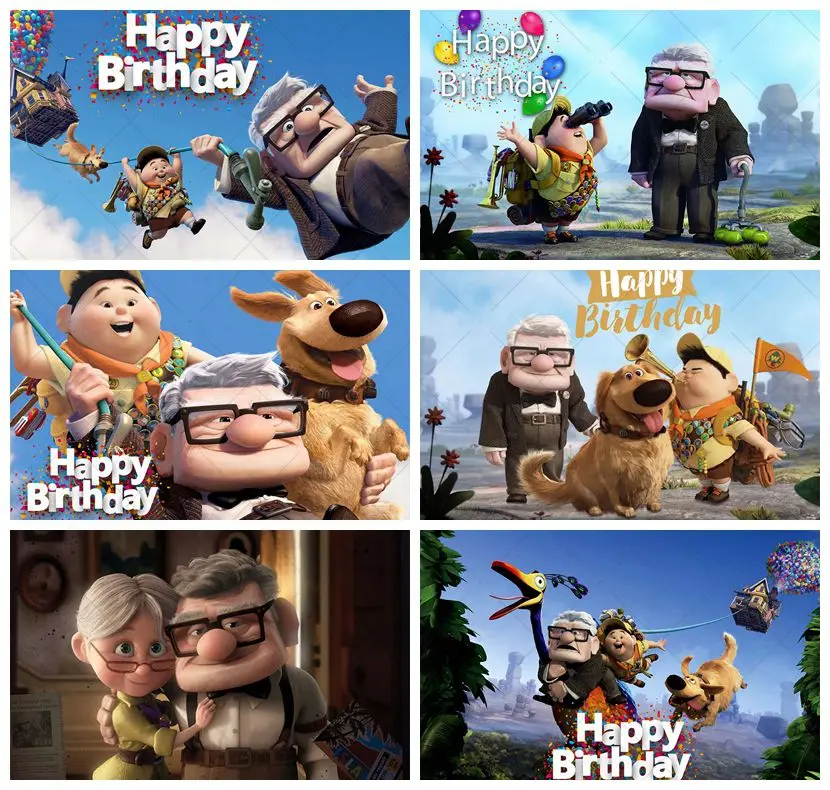 Disney Pixar Movie UP Photography Backdrop Birthday Party Banner Suppliy Kids Cartoon Carl Feiwu Decor Custom Background