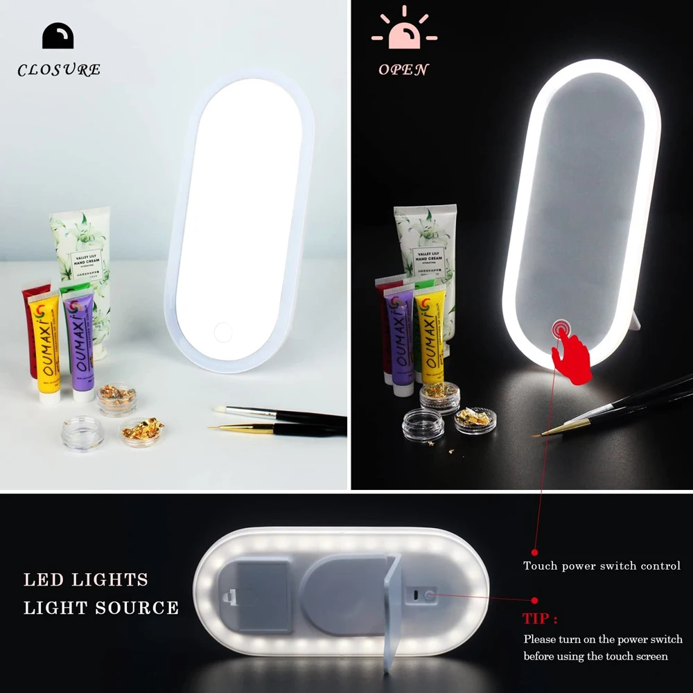 New LED Makeup Mirror With Cosmetic Mirror Box Lighted Vanity Mirror Makeup Travel Case For Skincare Eyelash Jewelry Organizers