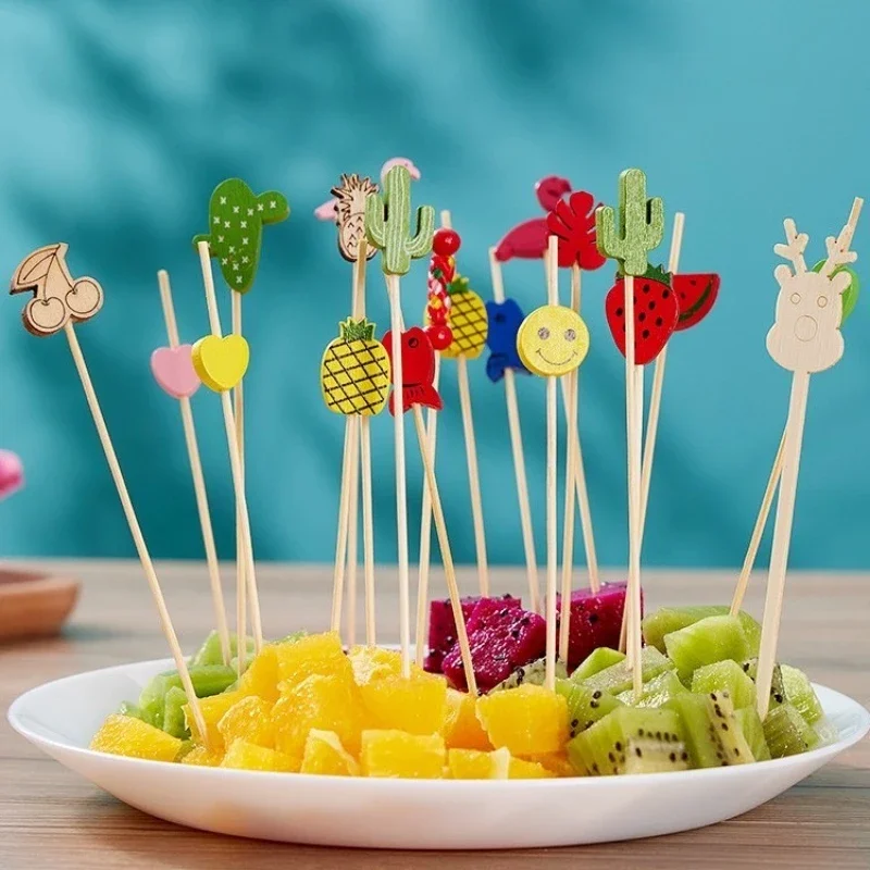 100pcs Creative Disposable Fruit Stick Art Bamboo Stick Fruit Skewer Cocktail Burger Garnish Stick Drink Stirring Stick