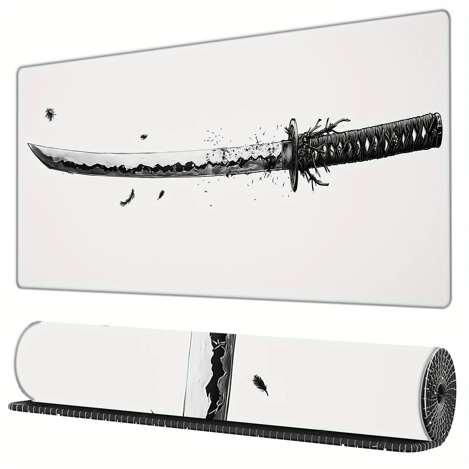 Katana Pattern Large Gaming Mouse Pad E-Sports Office Desk Mat Keyboard Pad Natural Rubber Non-Slip Computer Mouse