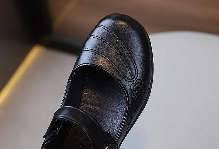 Frühling Herbst Kinder Schwarze Uniformschuhe Bestickte Mary Jane Schuhe für Mädchen Rutschfeste Schulkinderschuhe aus Leder – Detail 5