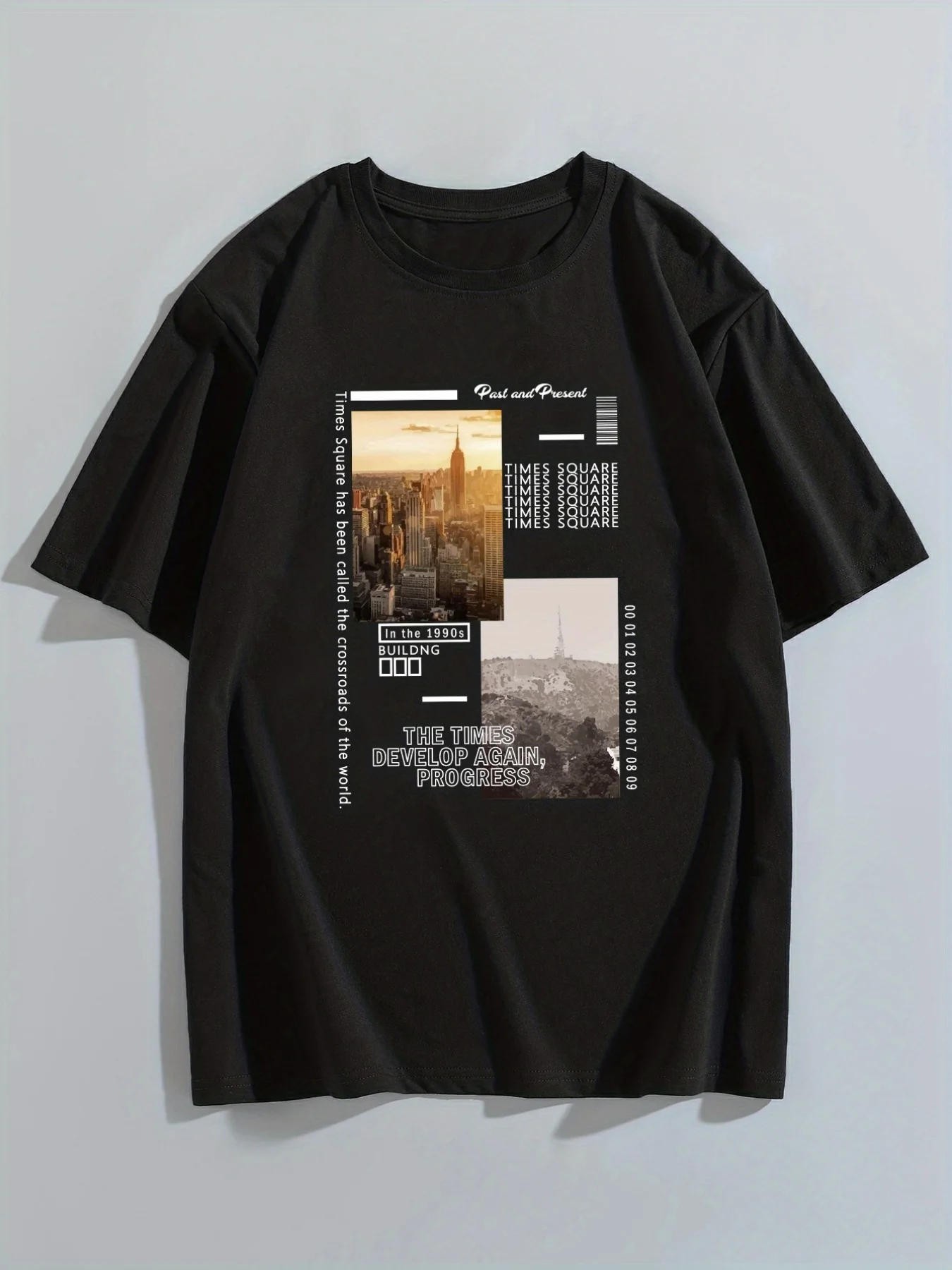 Inspirational 'Times Develop' Print Tee - Men's Comfort Stretch, Easy-Care, All-Season Crew Neck