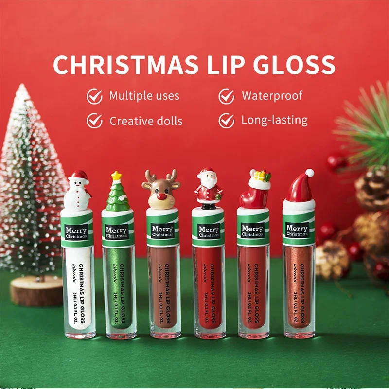 Kerst Lipgloss Kerst Schattige Pop Lipgloss Groene Fijne Glanzende Matte Lipgloss Kerstboom Ontwerp Hydraterende Lipolie