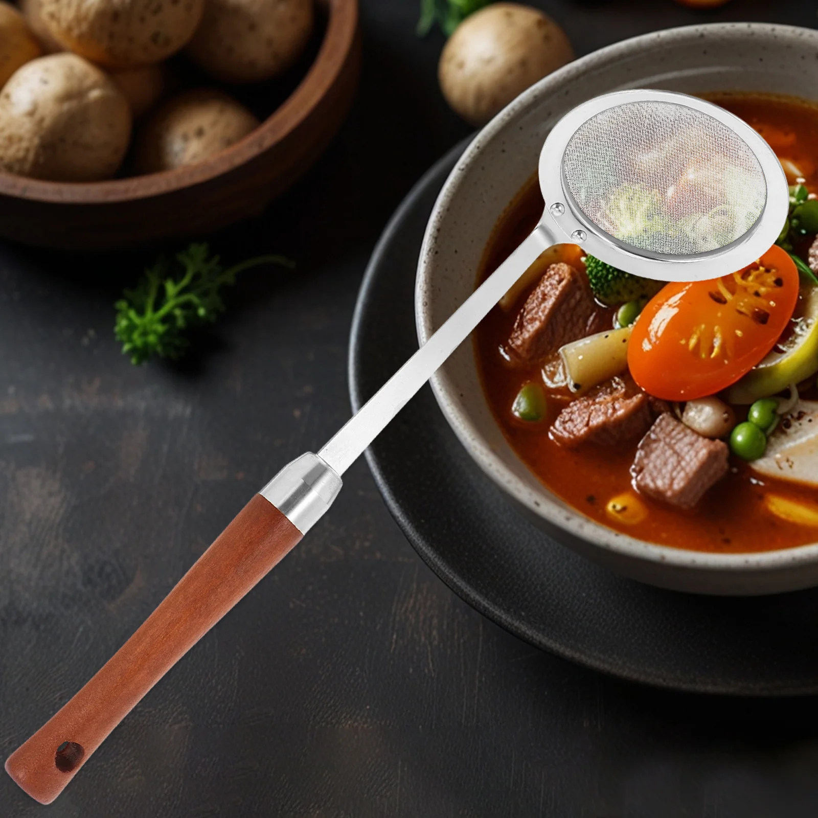 

Stainless Steel Filter Spoon Fine Mesh Strainer Skimmer Ladle For Oil Grease Noodle Pasta Cooking Gravy Separator Fryer