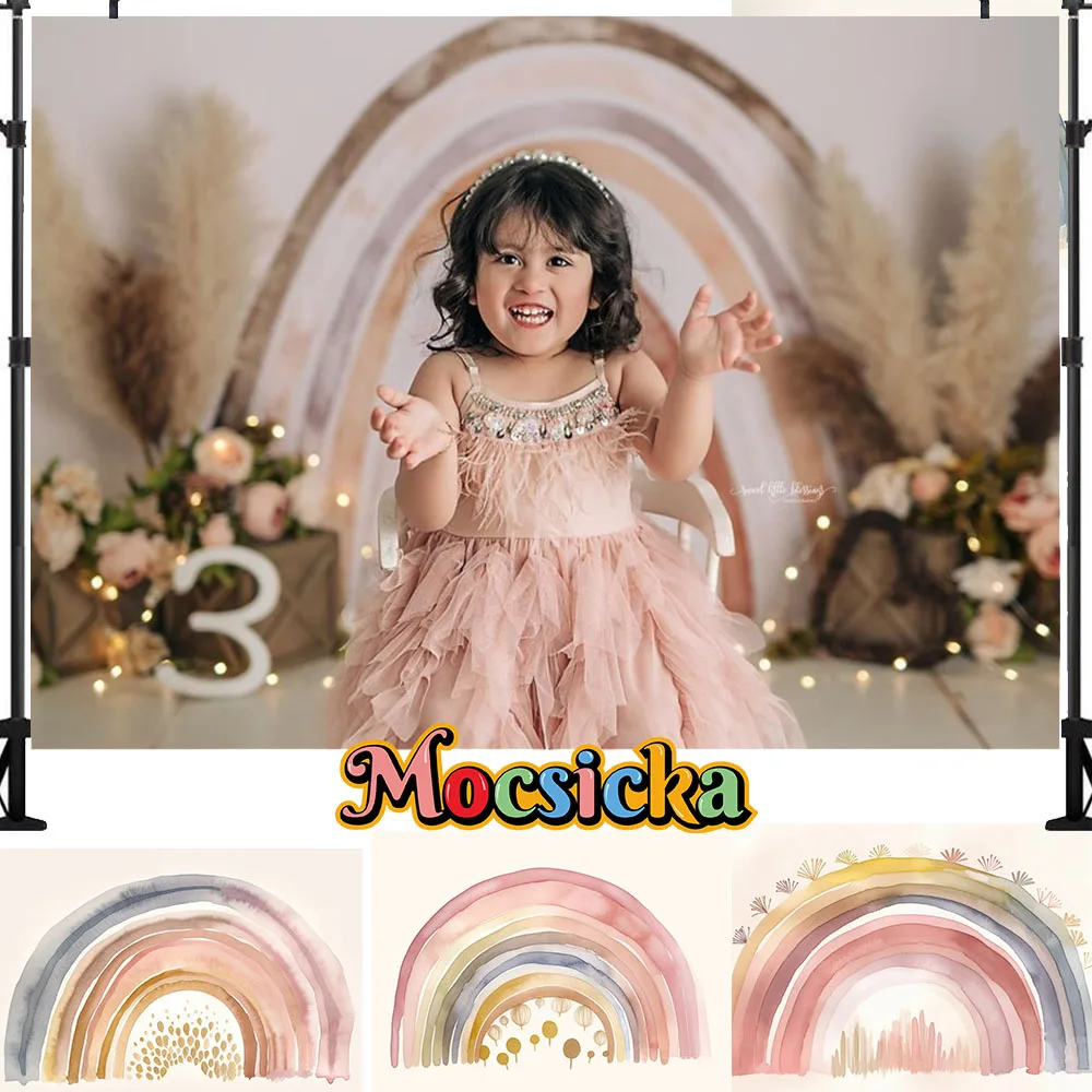 

Mocsicka Baby Shower Rainbow Backdrop Photograohy Newborn 1st Birthday Dreamy Party Decor Background Photo Photographic Props