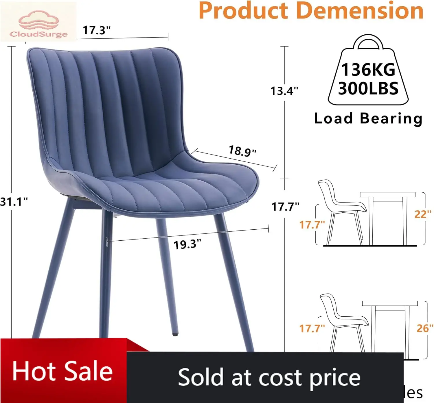 

Комплект из 2 обеденных стульев в стиле Mid-Century Modern, обитых темно-синей искусственной кожей, с металлическими ножками темно-синего цвета.