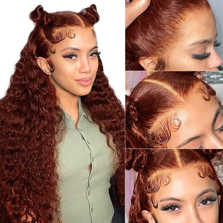 30 36 Inch Reddish Brown 13x4 Lace Front Human Hair Wigs Deep Wave Dark Red Brown 13x6 Pre Plucked HD Lace frontal Wig