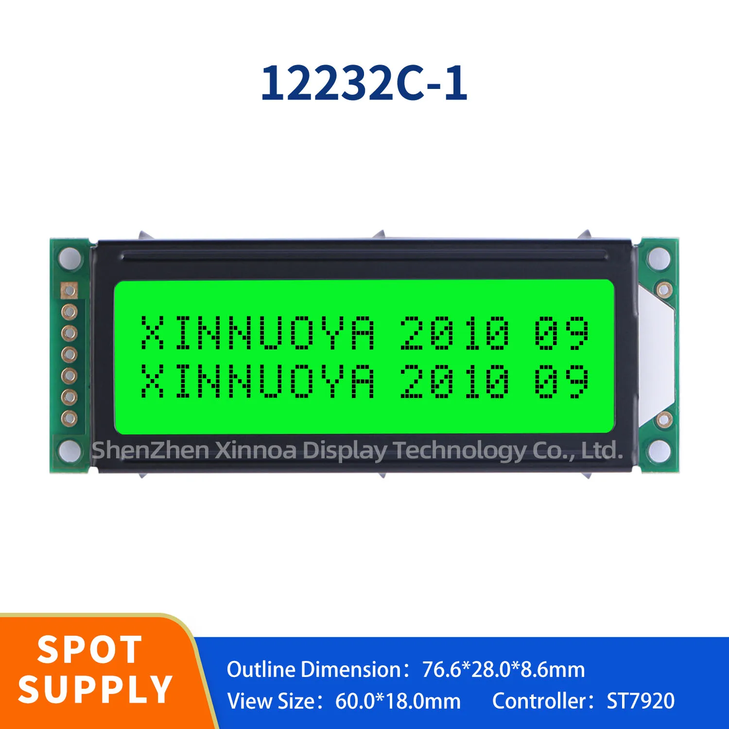 76MM * 28MM 12232C-1 122*32 7P schermo di visualizzazione del modulo LCD grafico SPI seriale LCM giallo blu bianco costruito in ST7920