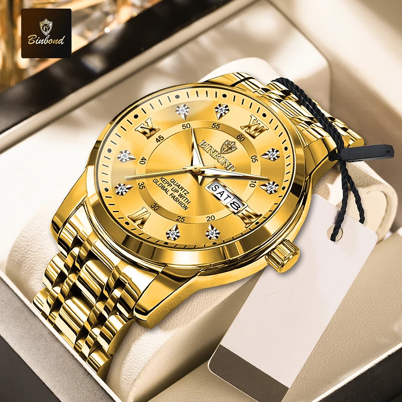 BINBOND Luxury Quartz Watch for Men, Waterproof and Elegant