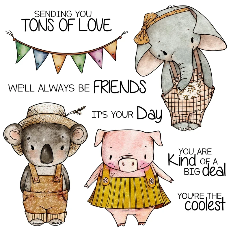 

Cute Cartoon Animals Friends Cutting Dies Clear Stamps DIY Scrapbooking Supplies Metal Dies Silicone Stamps For Cards