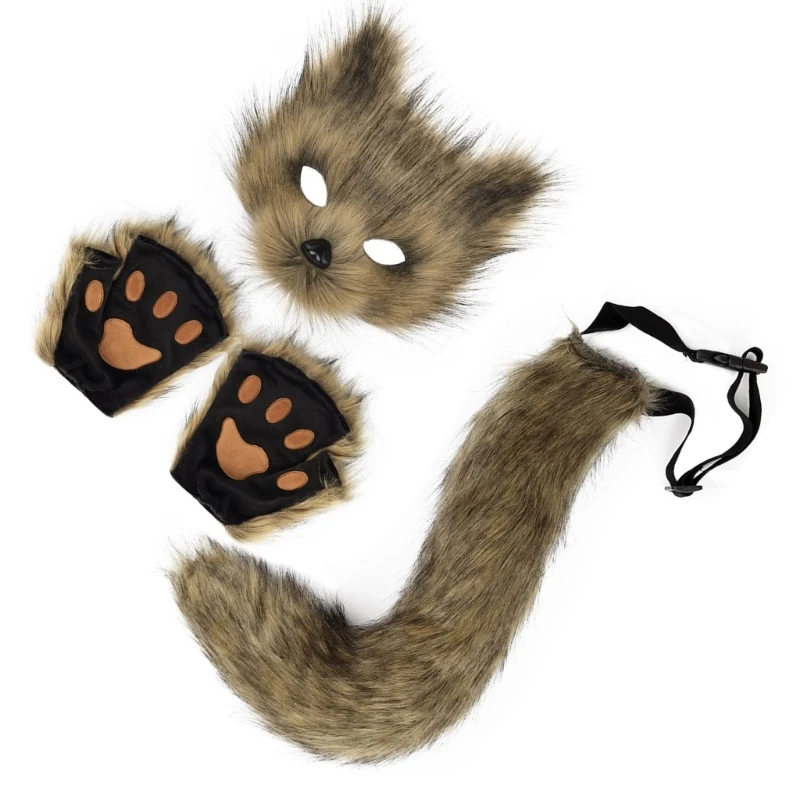 Les kits déguisement d'animaux comprennent masque renard, une queue des gants pour Halloween adulte