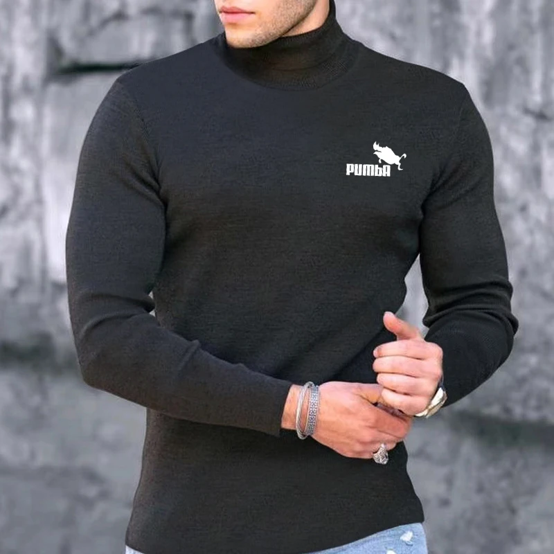 Spring Autumn Winter Men\'s Cotton Cashmere Bottoming Shirt High Elastic Men\'s Casual Long Sleeve Sports Turtleneck Top