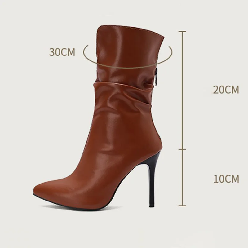 ORCHA LISA مثير المرأة منتصف العجل الأحذية أشار تو 10 سنتيمتر رقيقة عالية الكعب عودة سستة كبيرة الحجم 46 48 موضة يؤرخ نمط الحفلات