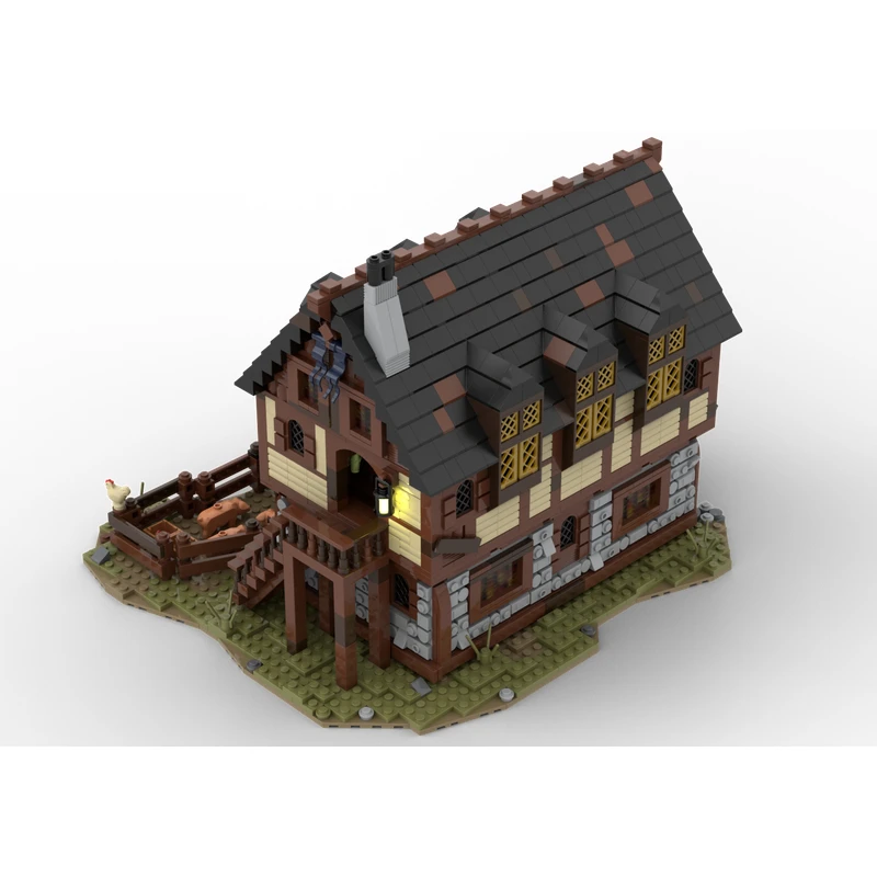 MOC Medieval Trader`s House & Farm Model Building Blocks City Yard Cottage Bricks DIY Assemble Toys Collection Gifts MOC-114686