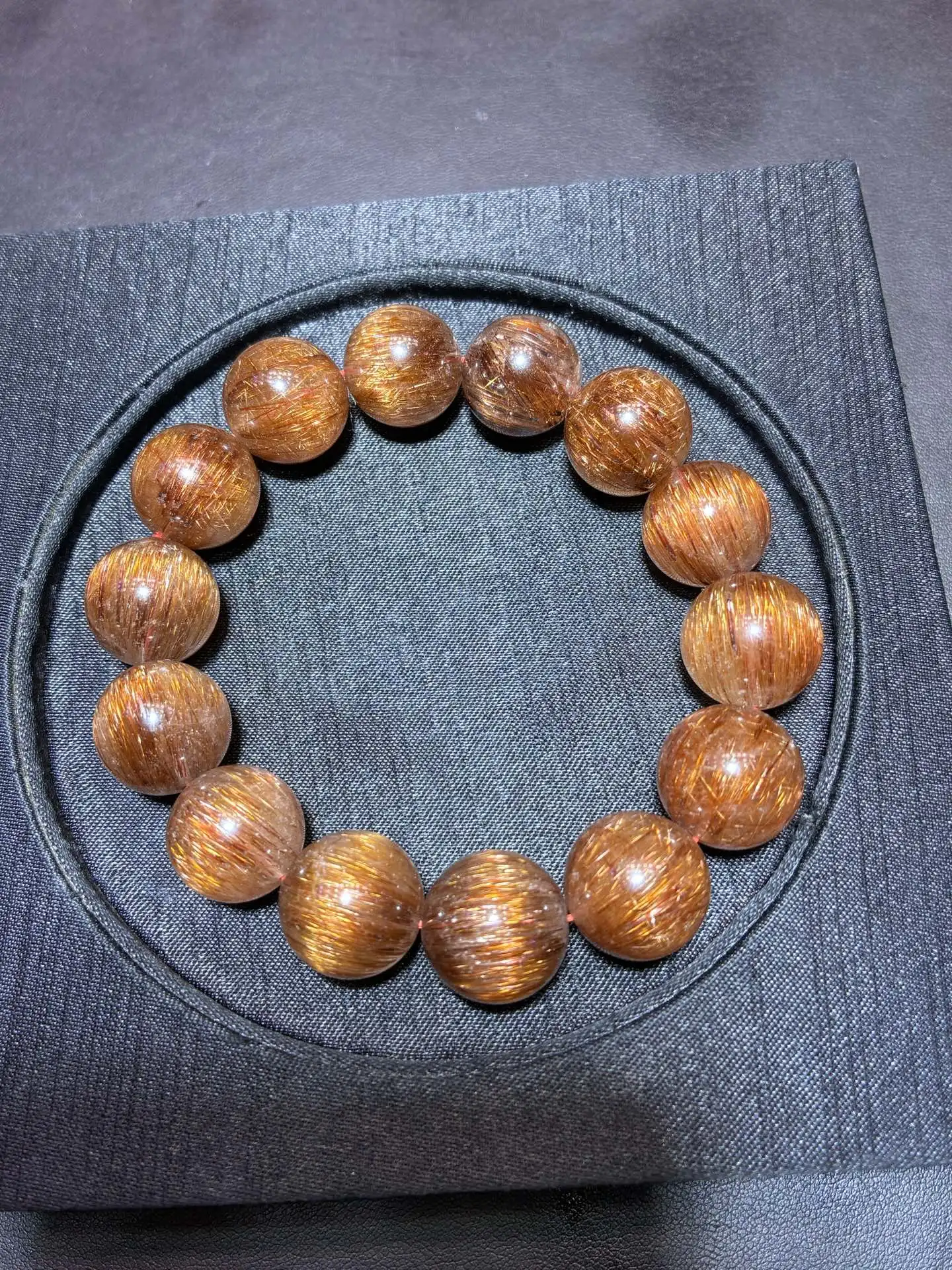 Natural Black Copper Rutilated Quartz Bracelet Cat Eye 16.5mm Crystal Women Men Round Beads Wealthy Stone Brazil AAAAA