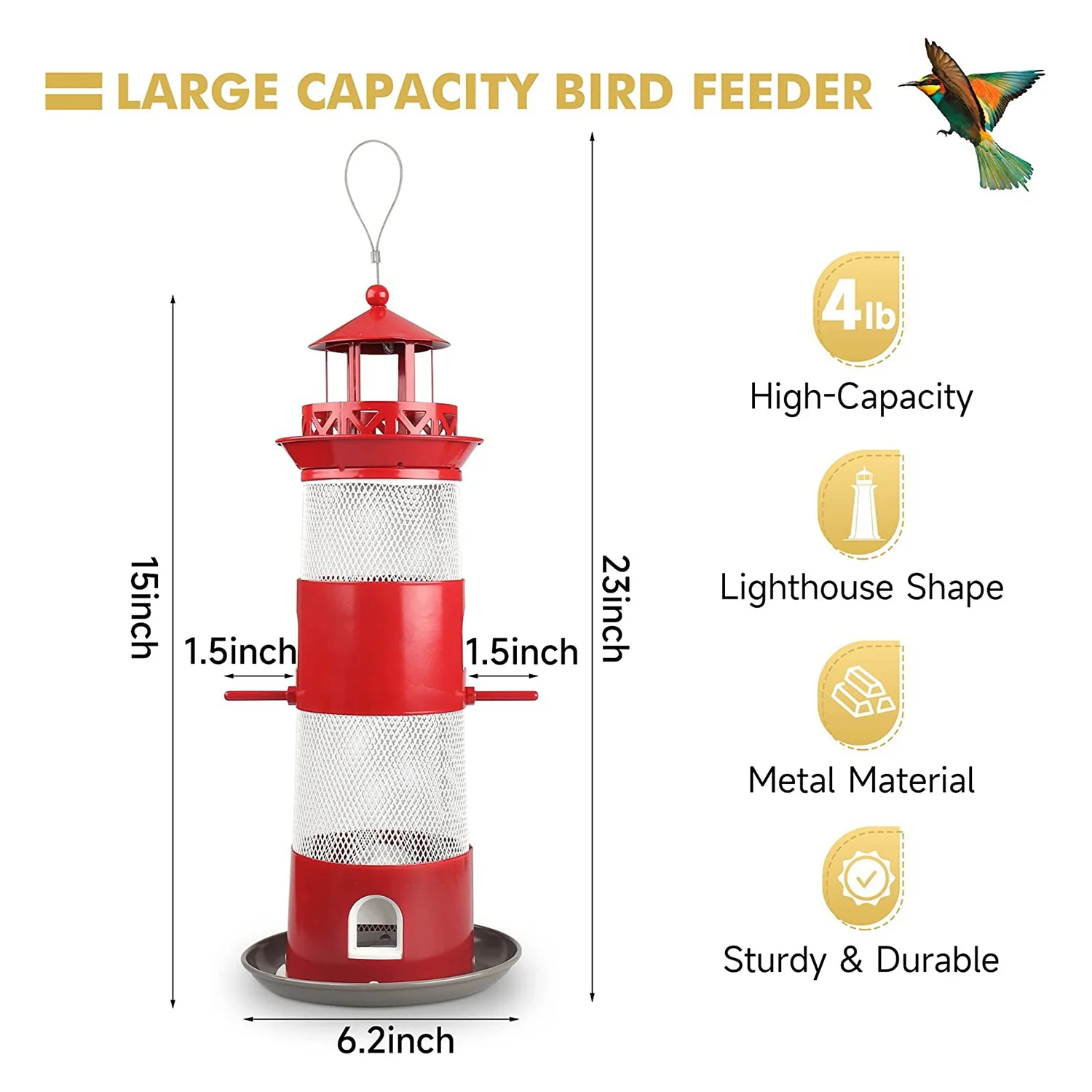 Bird Feeders for Outdoors Hanging, Squirrel Proof Bird for Outside, Metal Bird Seed for White