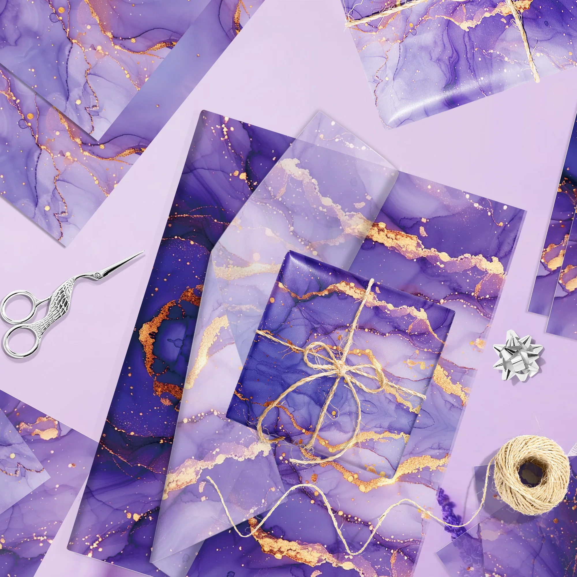 15/35 Stück Lila Farbverlauf mit Goldakzenten Dekorationspapier DIY Geschenkverpackungspapier Geburtstag Hochzeit Dekoration – Detail 5
