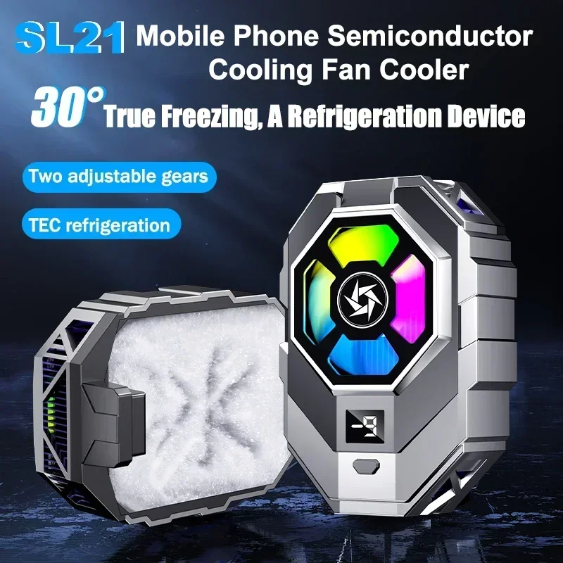 SL21 Mobile Phone Cooler 2 Gear Adjustable Semiconductor Cooling Fan Radiator for IOS Android Back Clip Freeze Cool Heat Sink