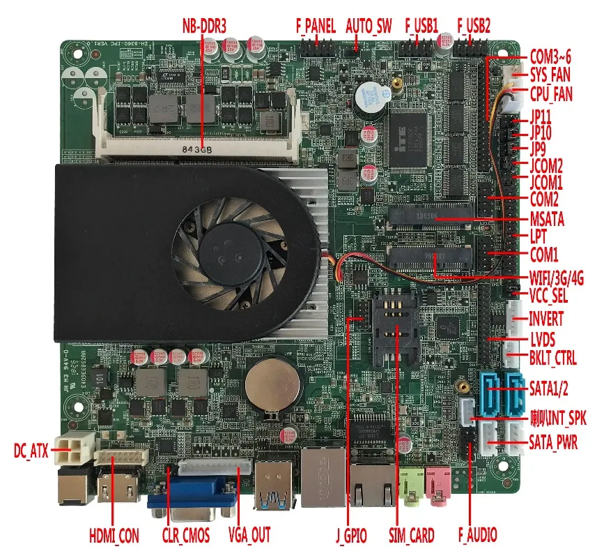 QM9360 Mini ITX Motherboard With I5 5200U CPU 6COM Ports 4k for Automation Control