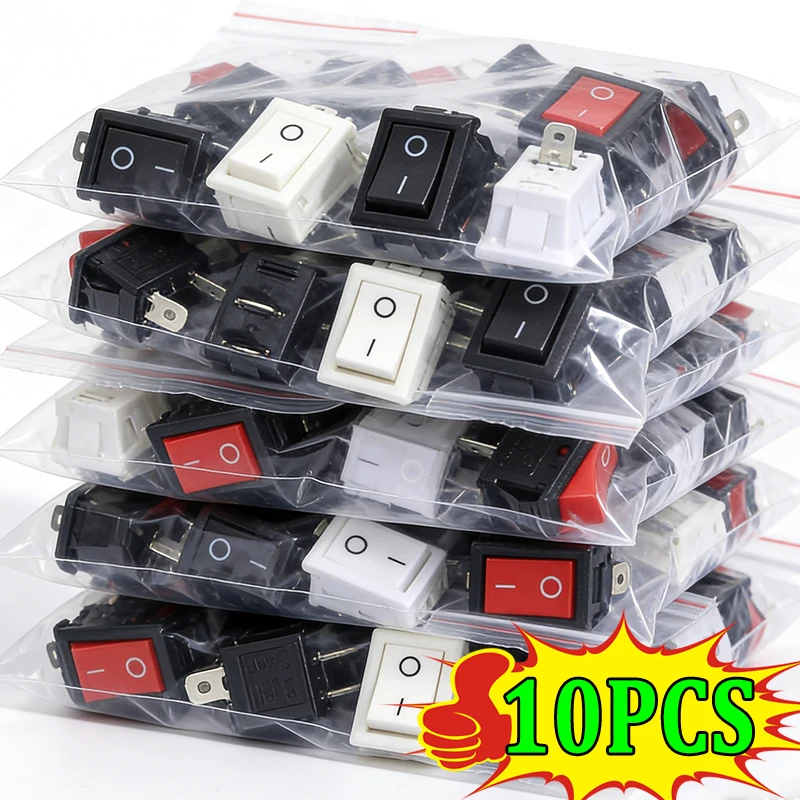 5-10PCS 2Pin Snap-in on/Off Rocker Boat Home Motor Switch Black Red White Car Push Button Switch 6A 250V KCD11 for Boat Type
