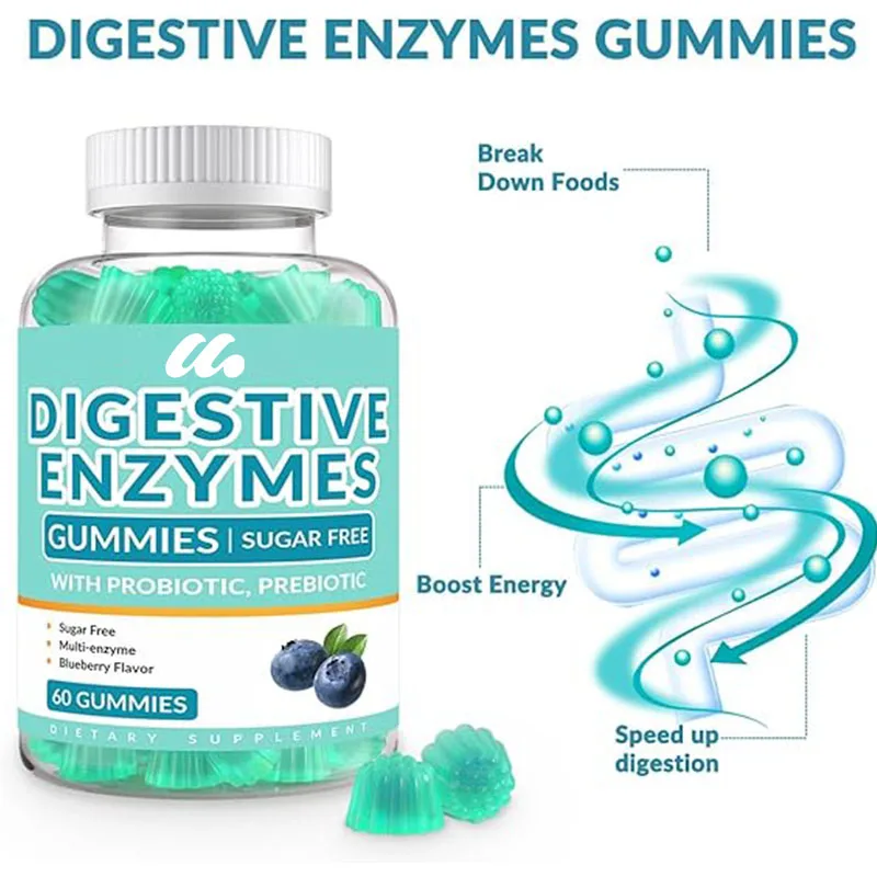 Enzymes Digestives Gummies à Mâcher, Mélange de Probiotiques et Prébiotiques pour Femme et Homme