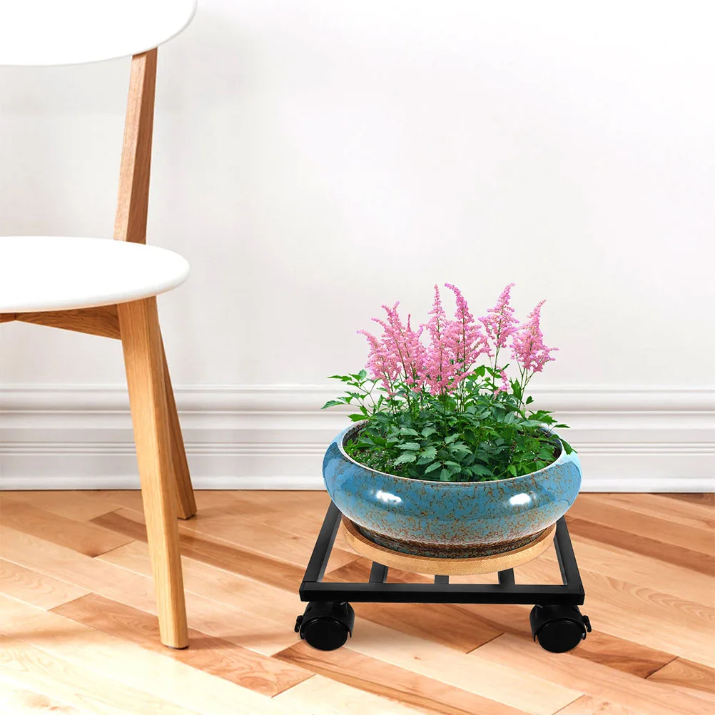 

Movable Plant Stand with Wheels Black Flowerpot Tray Rolling Adjustable Plants Rack for Garden Yard