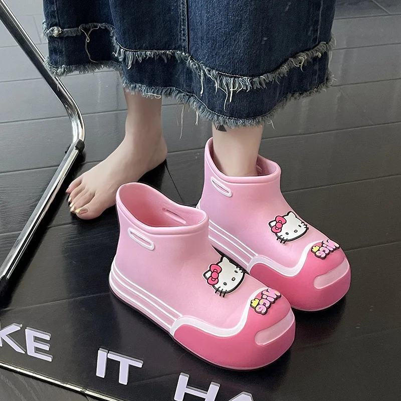 Kawaii Kuromi Rain Boots Hello Kitty Cinnamoroll Kids Shoes Anime Figure Waterproof Anti-Slips Soft Sole Cute Girl Birthday Gift