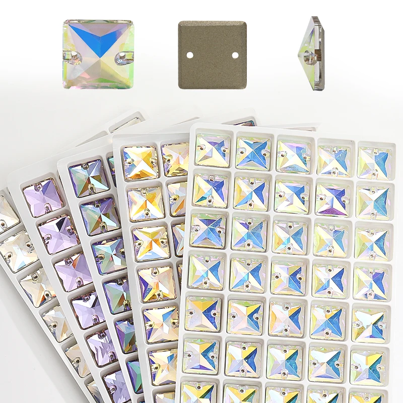 Square Flatback Glass Sew on Crystal Stones For Needlework Rhinestones For Dress Decoration Rhinestones For Crafts Beeds Strass