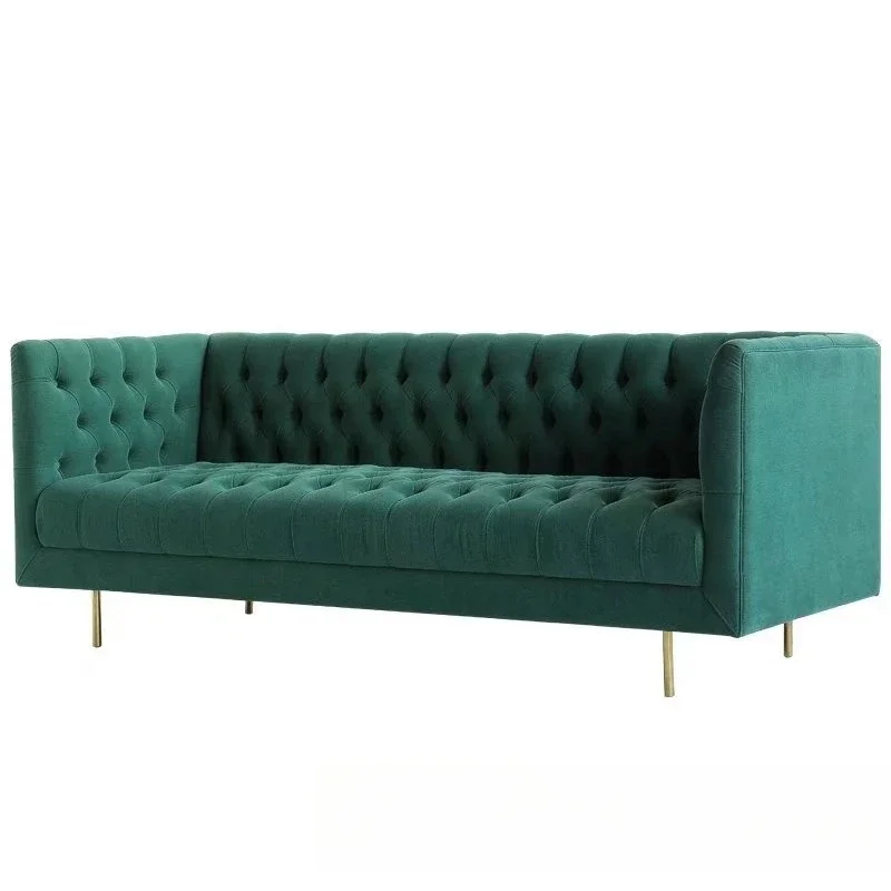 

American living room fabric buckle soft bag three-person sofa furniture hotel lobby studio stainless steel sofa