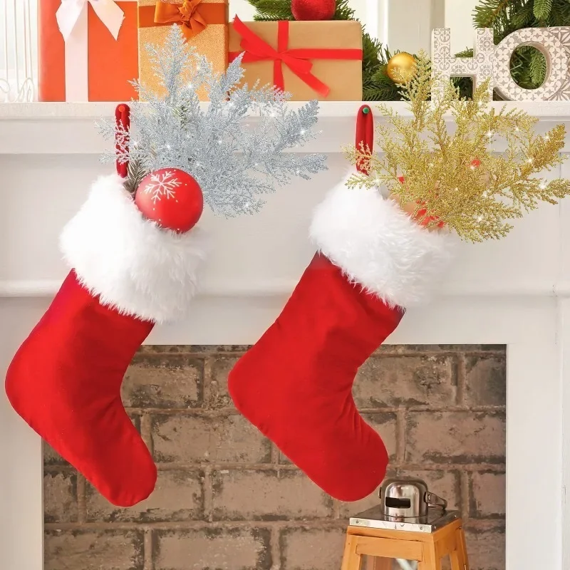 30/5Pcs Christmas Glitter Gold Silver Leaves Xmas Tree Decoration Pendant Artificial Plants Pine Branches Home New Year Ornament image 4