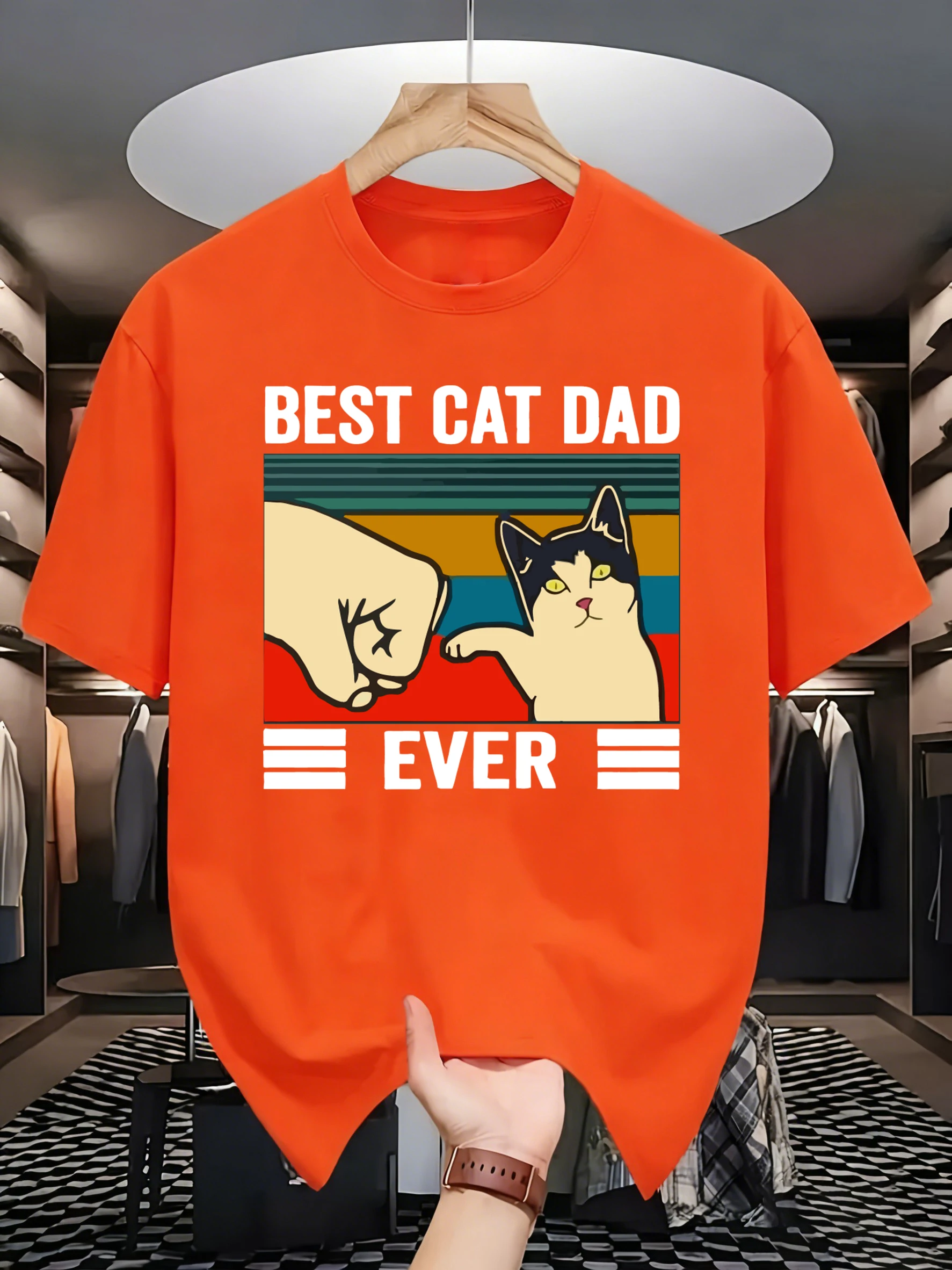 Teach You The Brave Cat Print Men All-Match Casual Short Sleeve Cotton Summer T Shirts Hip Hop O-Neck Streetwear Thin Soft Tops