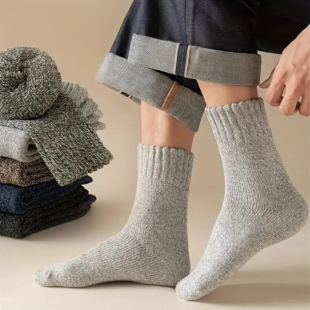 5 Pairs Autumn Winter Men Thicken Wool Socks Women Towel Keep Warm Solid Color Socks Cold-resistant Soft Cashmere Short Socks