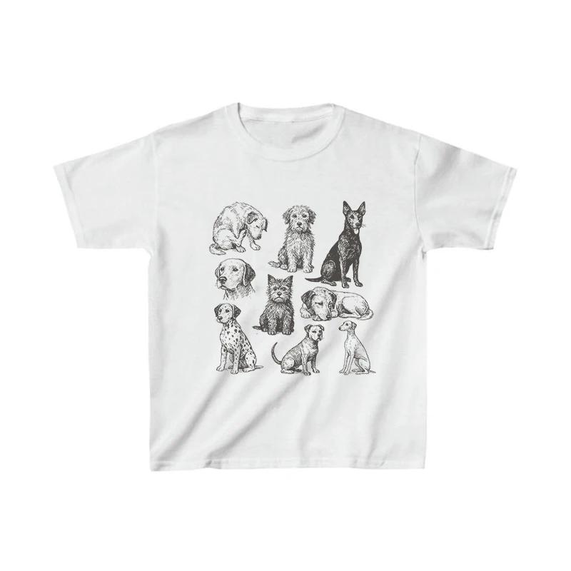 Donne Y2K Streetwear Hip-Hop Estetica Top Trendy Gotico Sexy Sottile T-shirt a maniche corte Harajuku Creativo Modello di cane Stampa Tee
