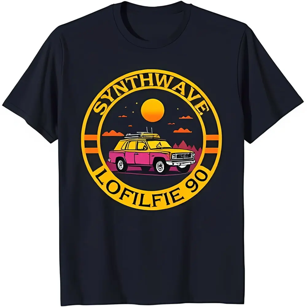 Vintage Car Sunset T-Shirt Retro Synthwave Lofi 90s Design with Trees