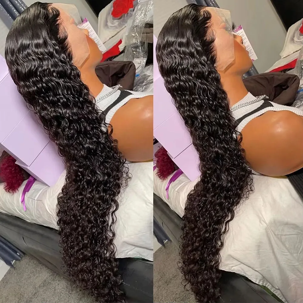 42 Inch Brazilian Virgin Human Hair Jerry Kinky Curly Wave 13x6 Lace Frontal Wigs Brazilian 13x4 Curly Wave Lace Front Human Hair Wigs For Women 250 Density view 3