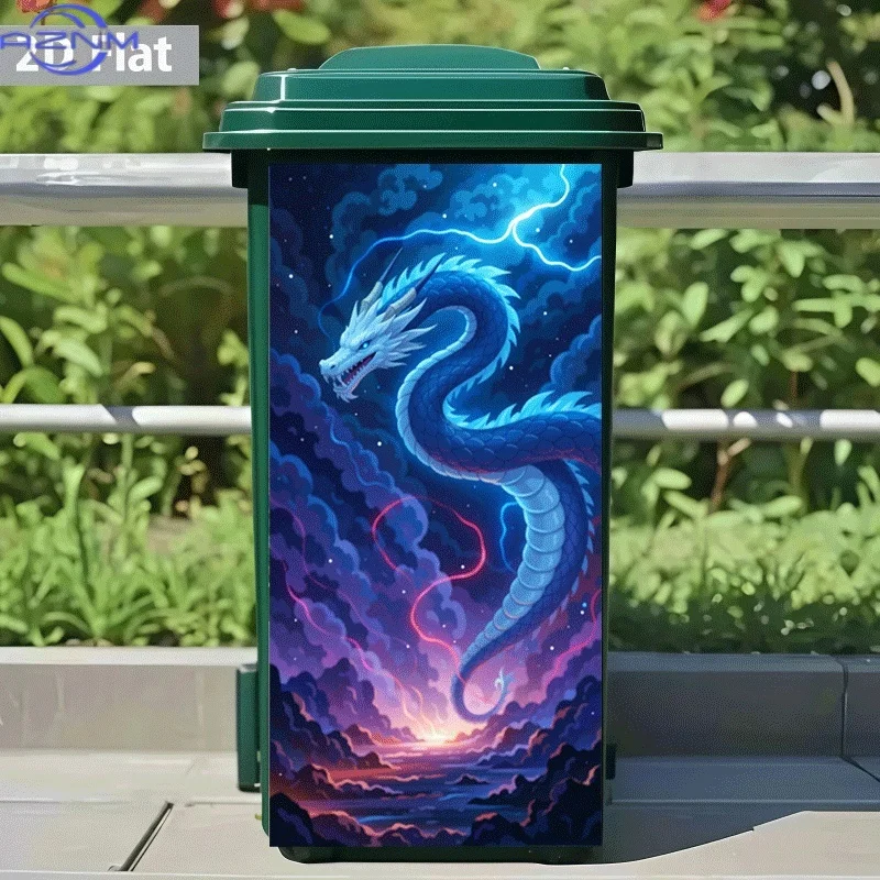 1pc Self-Adhesive Vinyl Sticker Suitable for Trash Can & Walls - Nine Heavens Thunder Dragon Decal, /Korean Themed Matte Wallp