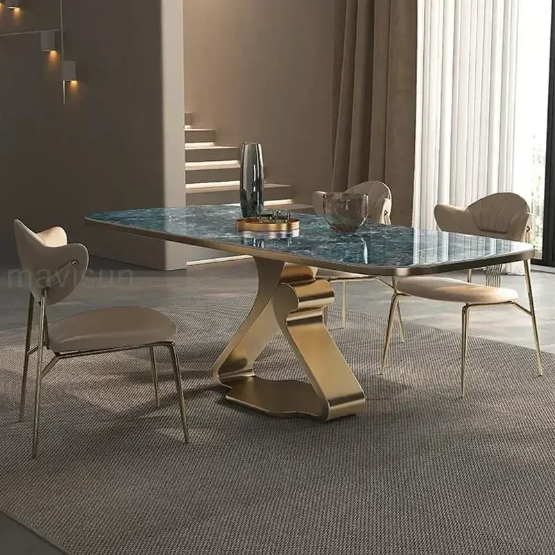 

GY13 Luxury Dining Table With Beautiful Textured Glossy Desktop High-End Furniture For Kitchen Juegos De Comedor Furniture