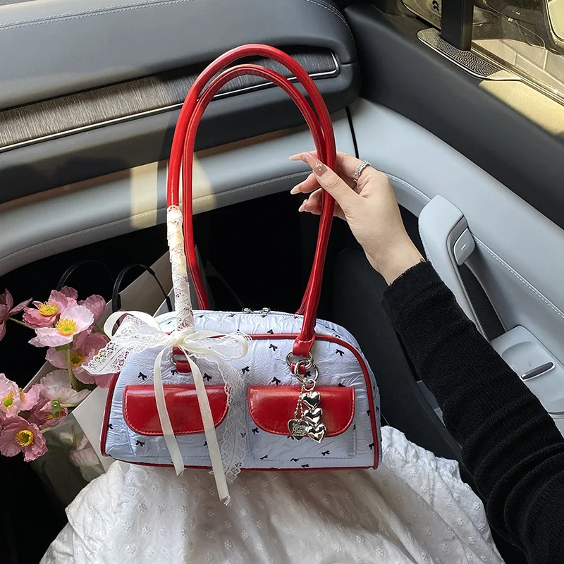 

Richme Luxury Handbags Women 2025 Wrinkled Ladies Bowling Underarm Shoulder Bags All Match Elegant Lace Ribbon Bow Bolso Mujer