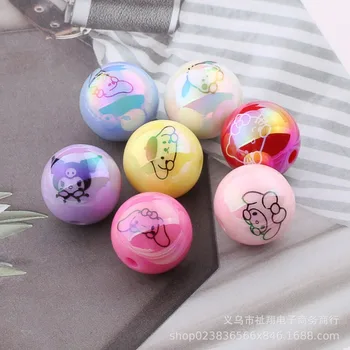 Sanrio Anime HelloKitty Karikatür Baskı UV Kaplama 16mm Yuvarlak Boncuk Kawaii Melodi Reçine Takı DIY Telefon Zinciri Charms Kolye Boncuk