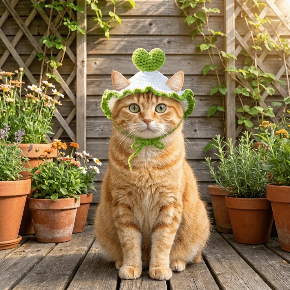 Soft Cat Knitted Hat Adjustable Ties Revealing Ears Winter Dog Cap Handmade Heart-shaped Cat Cosplay Headwear Photo Props